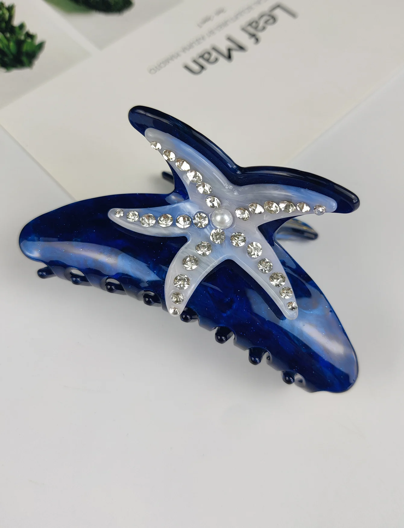 Sea Series Large Hair Claws Clip Diamond Starfish Conch Hair Clips Acetate Hair Accessories Handmade