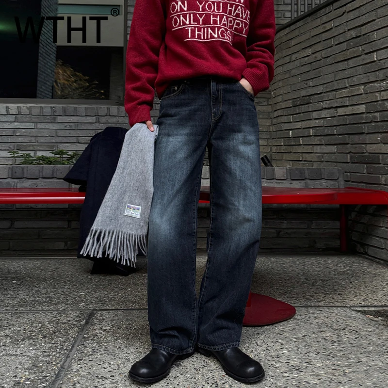

WTHT Vintage Men's Gradient Do Old High Street Denim Pants Fashion American Style Straight Jeans Male 2025 Winter 2A2480
