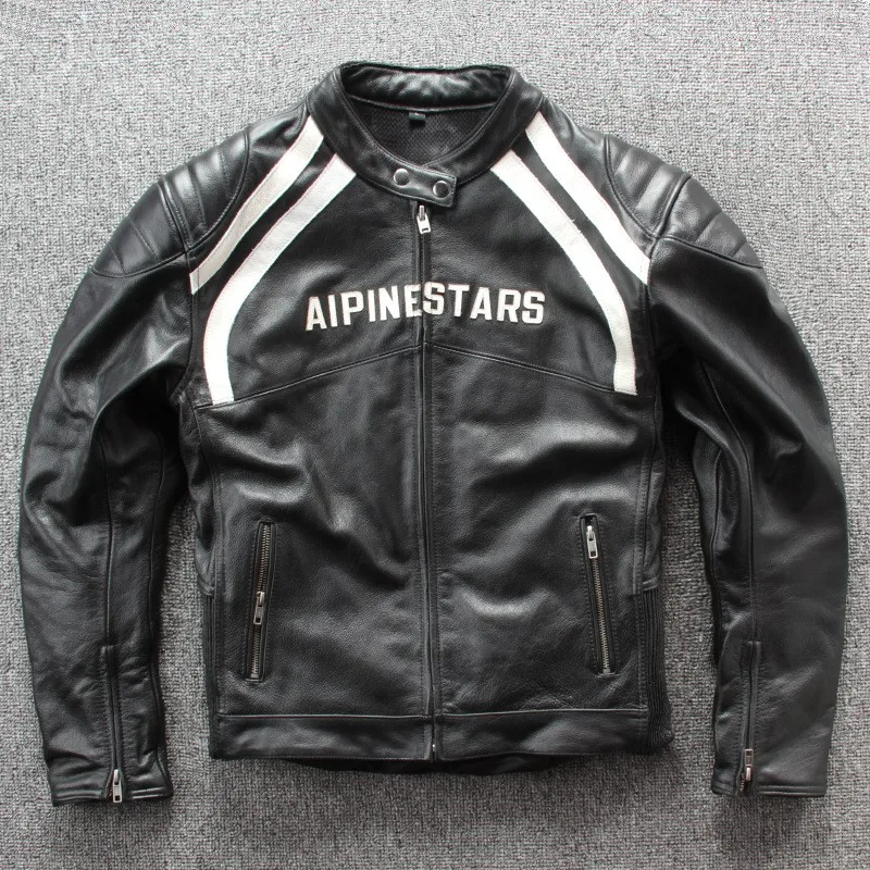 

A leather for men top-grain cowhide motorcycle suit that can be equipped with protective gear and