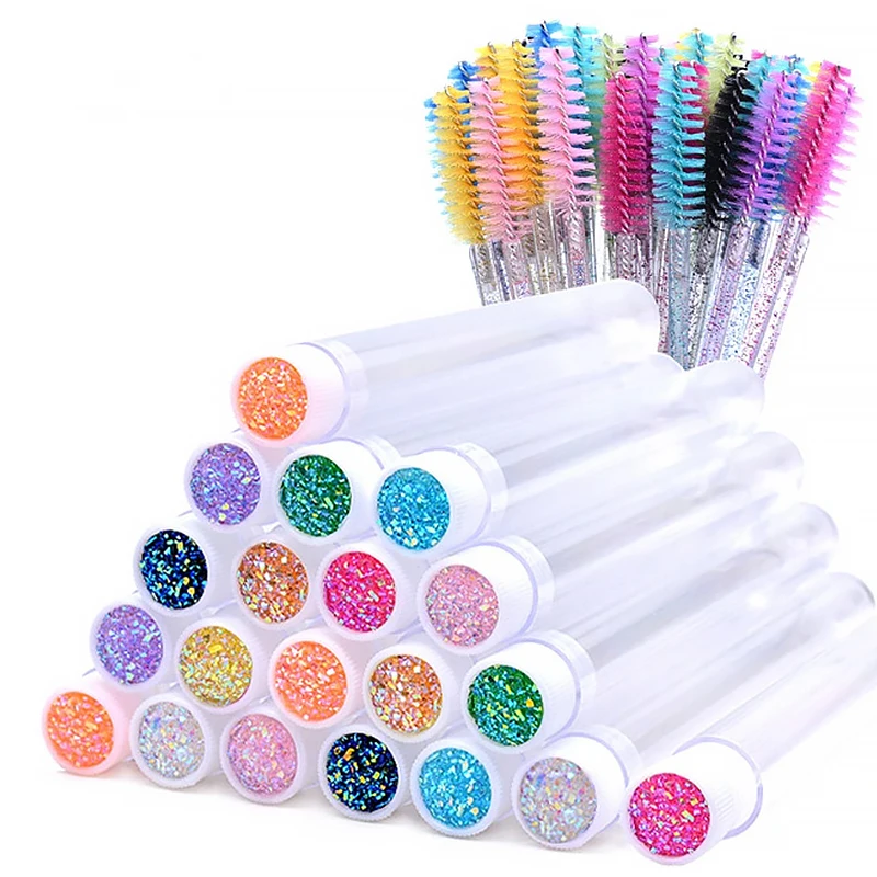 25/50pcs Eyelash Brushes Tube Reusable Eyelash Mascara Wands Container With Brush Lash Spoolies Combs Dust-proof Flask Case Tool