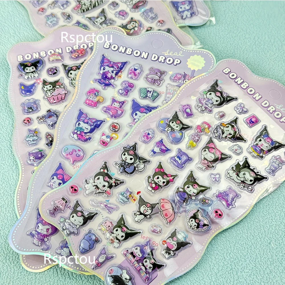 4 قطعة Kawaii Kuromi ميلودي ثلاثية الأبعاد منتفخ ملصقات مضحك الكرتون سانريو الإغاثة الشارات DIY بها بنفسك محمول الهاتف زجاجة ماء لطيف ملصق ديكور