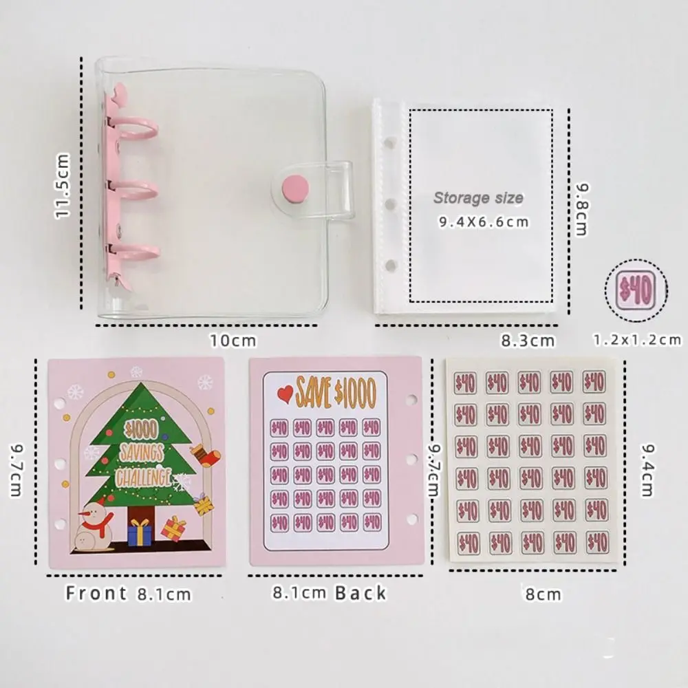 Sfida per risparmio di denaro Mini raccoglitore natalizio Organizzatore di denaro in PVC Notebook per risparmiare denaro con buste per contanti a fogli mobili