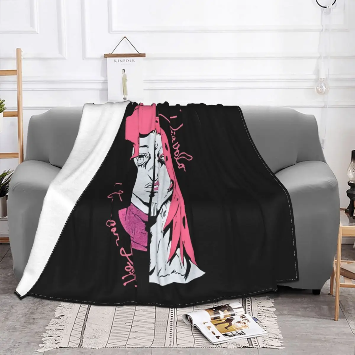 Jojos Bizarre Adventure Golden Wind Diavolo Doppio Black Men S3Xl Halloween Text Graphic Letter Pure Throw Blanket