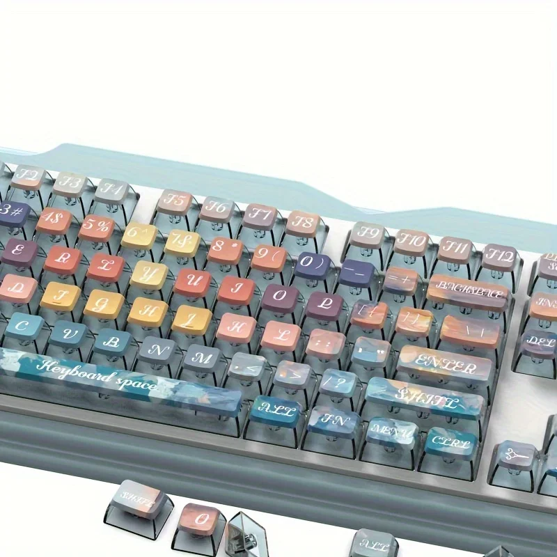 Dopamine-Inspired PBT Keycaps Set, 125 Keys - Fresh Design with Sublimation Pudding Caps for Recording Devices