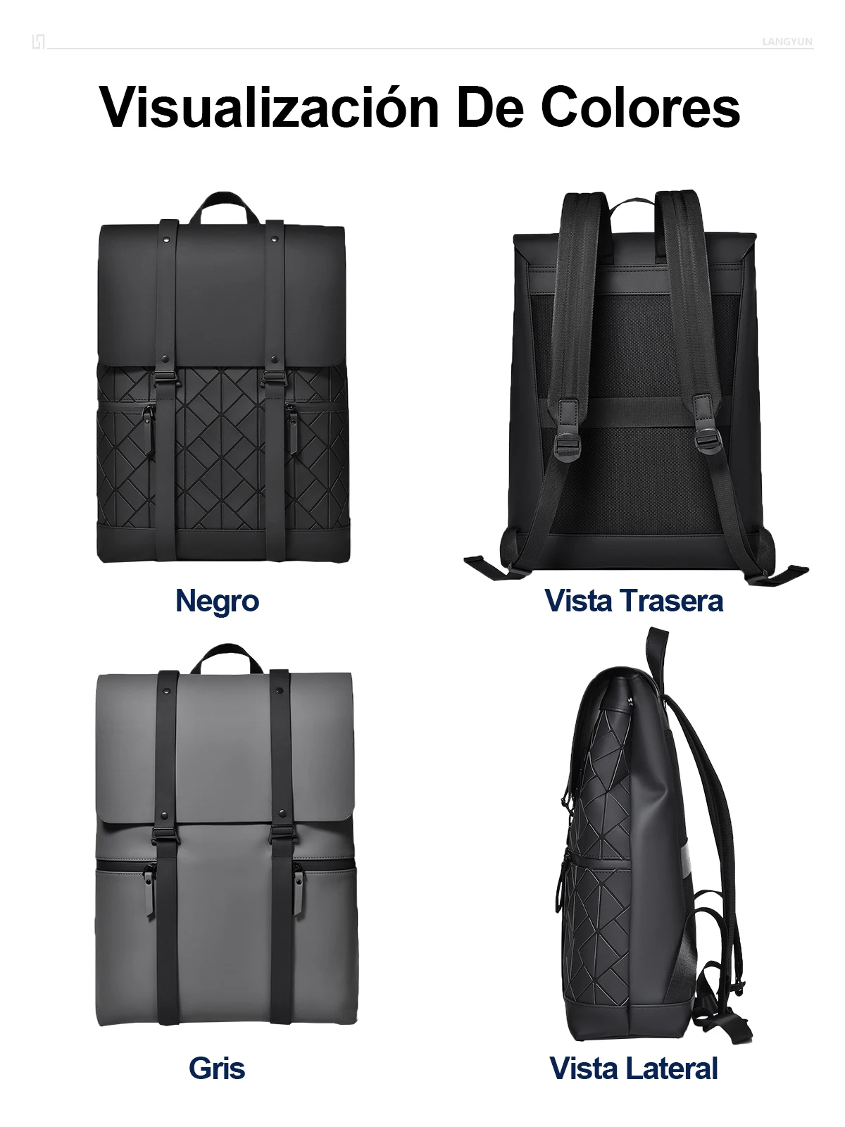 LANGYUN Mochila de Hombre de Cuero PU Impermeable de Alta Calidad, Bolsos para Portátil de 15.6 Pulgadas, Gran Capacidad, Multifuncional