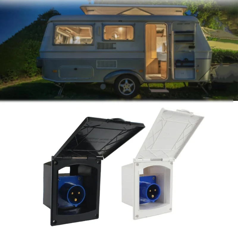 

1Pc Campers Mains 230V 16A Flush Hook Up Socket Caravan Motorhome Camper Van RV White/Black Socket Power Interface Accessories