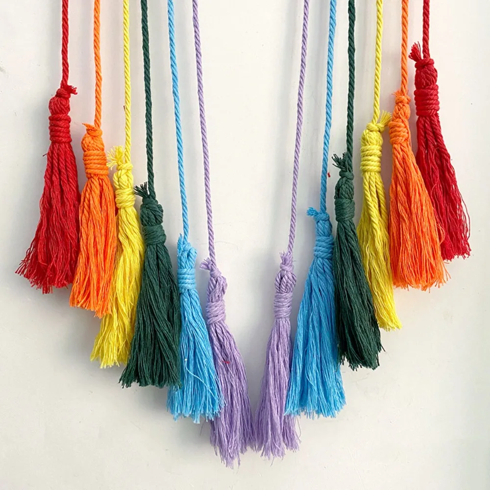 Nordic Style Weaving Rainbow Hangings Cotton Rope Home Decoration Wall Ornaments Hair Clips Holder Hairpin Storage