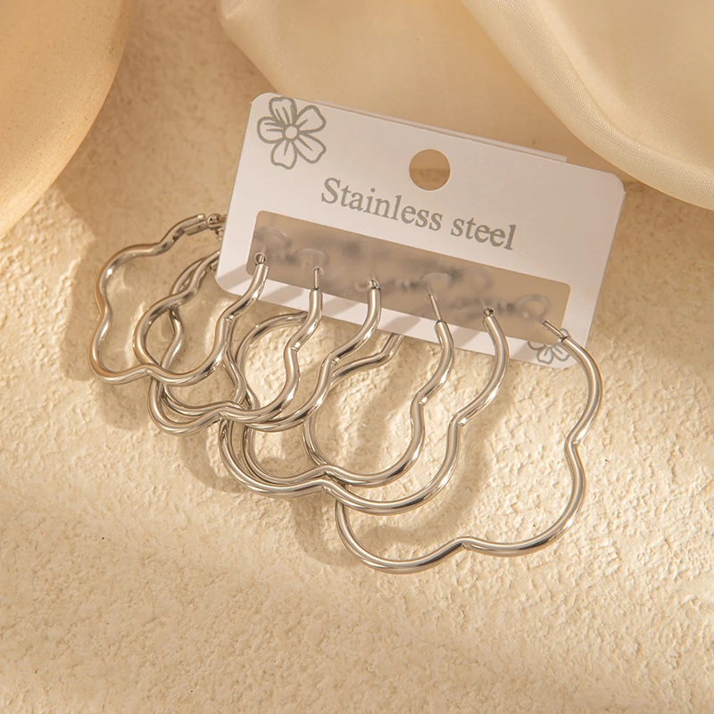 ANENJERY 316L Stainless Steel Circular Heart Star Flower Earrings For Women Men Simple Temperament Fashion Daily Jewelry Gifts image 4