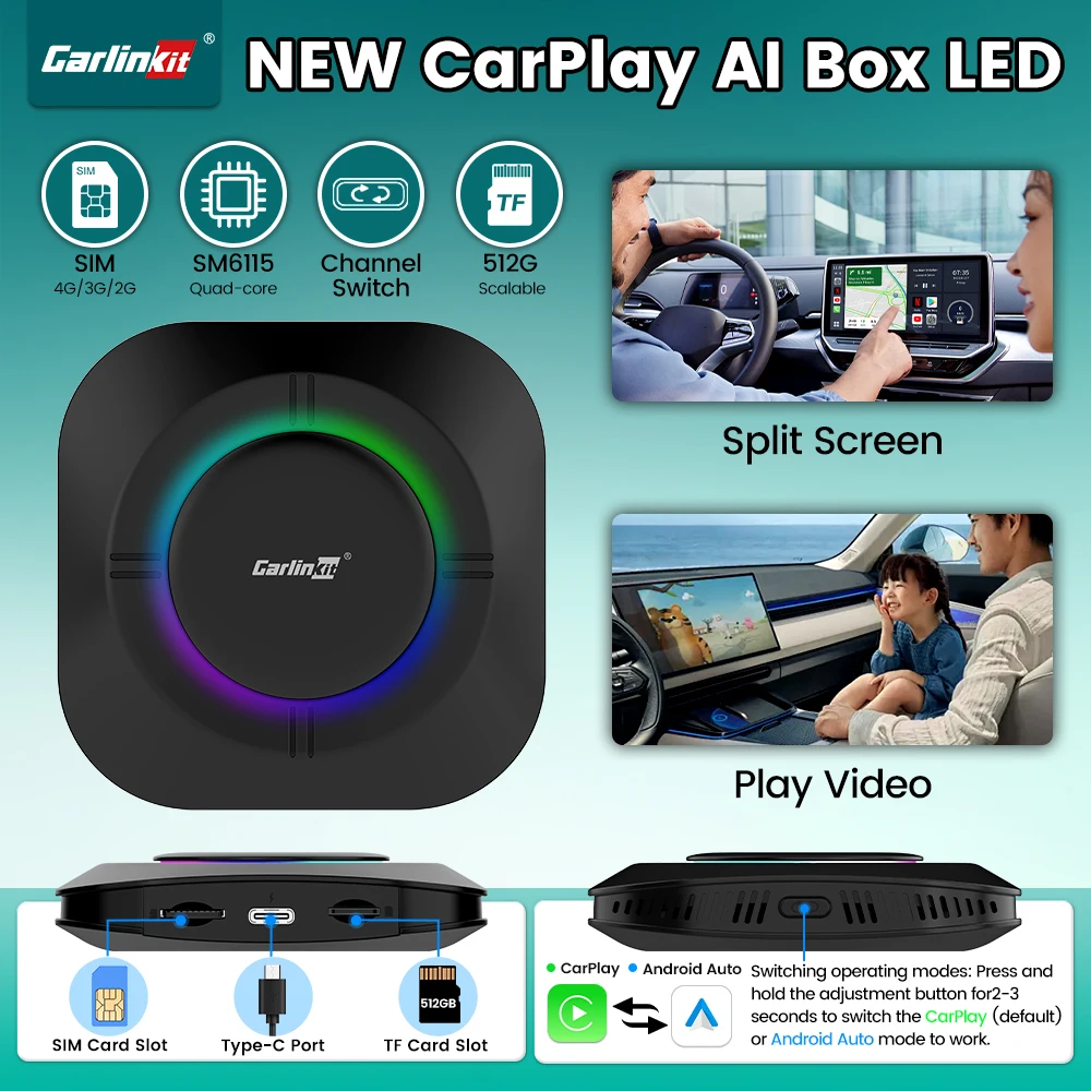 

CarlinKit CarPlay ai Box Android 13 Smart Car TV Box SM6115 8-Core Built-in Netflix Play Store GPS Split Screen Online Video New