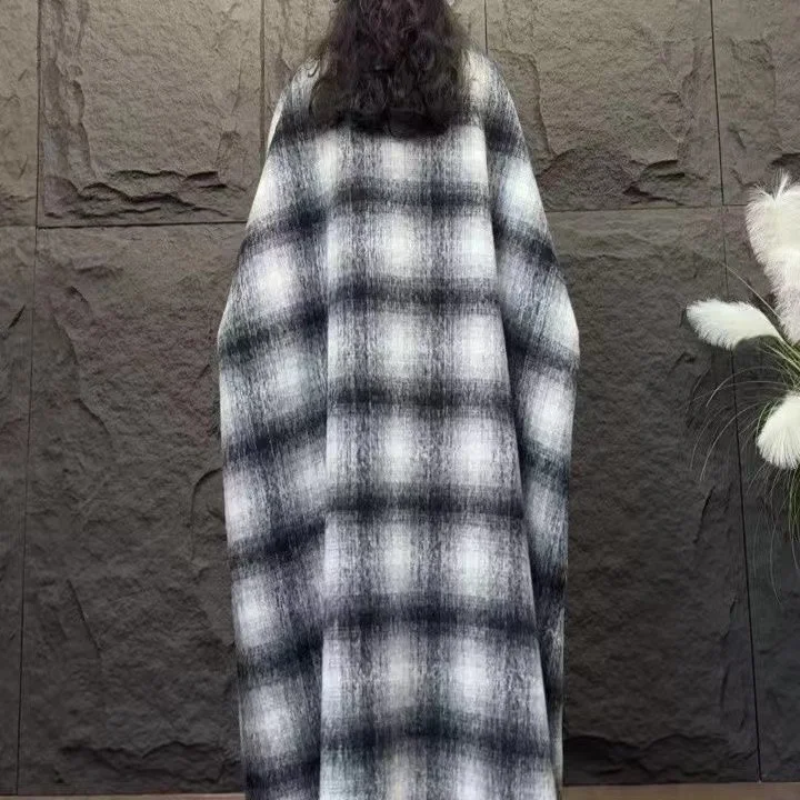 Vefadisa 2025 Primavera Autunno Nuovo Cappotto di lana da donna scozzese nero Risvolto Manica a pipistrello per cappotto tutto-fiammifero di moda semplice ZXY1037AF1