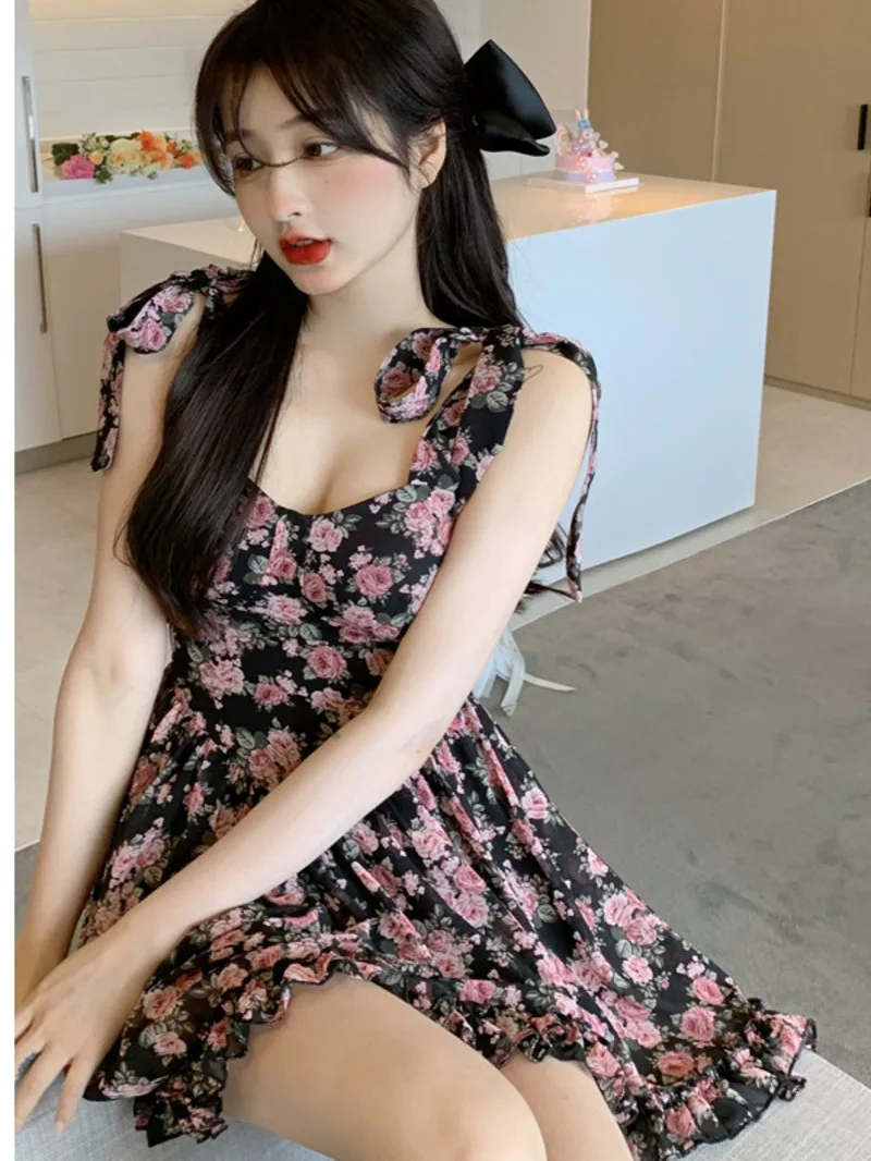 Sweet and spicy style sling dress for women French floral sexy dress summer new waistband A-line short dress trend MIOP