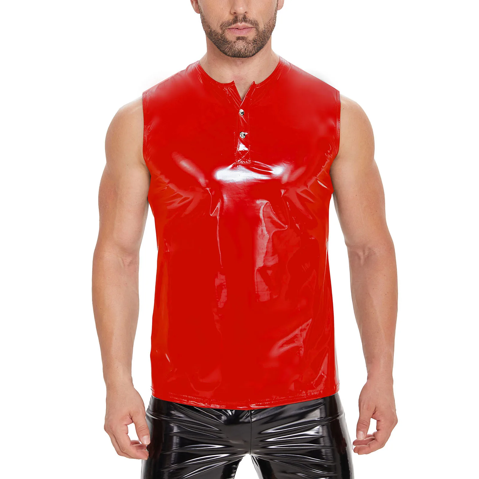 S-7XL Wet Look PVC Tank Top Men Shiny PU Leather Sleeveless Muscle Shirt Tights Sexy Bodybuilding Fitness Gym Hot Shapewear Body