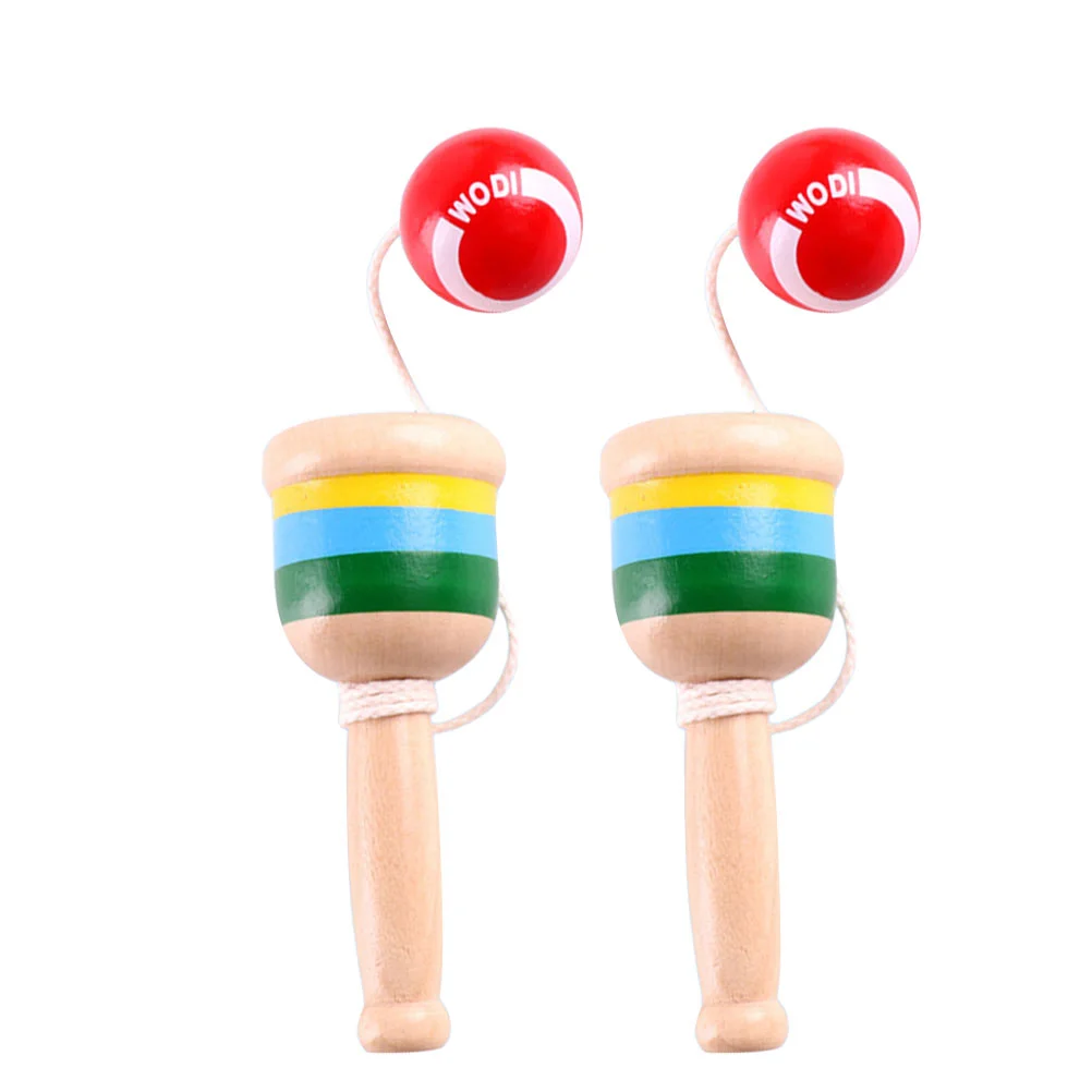 2 Pcs Toys Skill Cup Kenball Kendama Throw and Catch The Mini Wooden for Children Hand-eye Coordination Kid