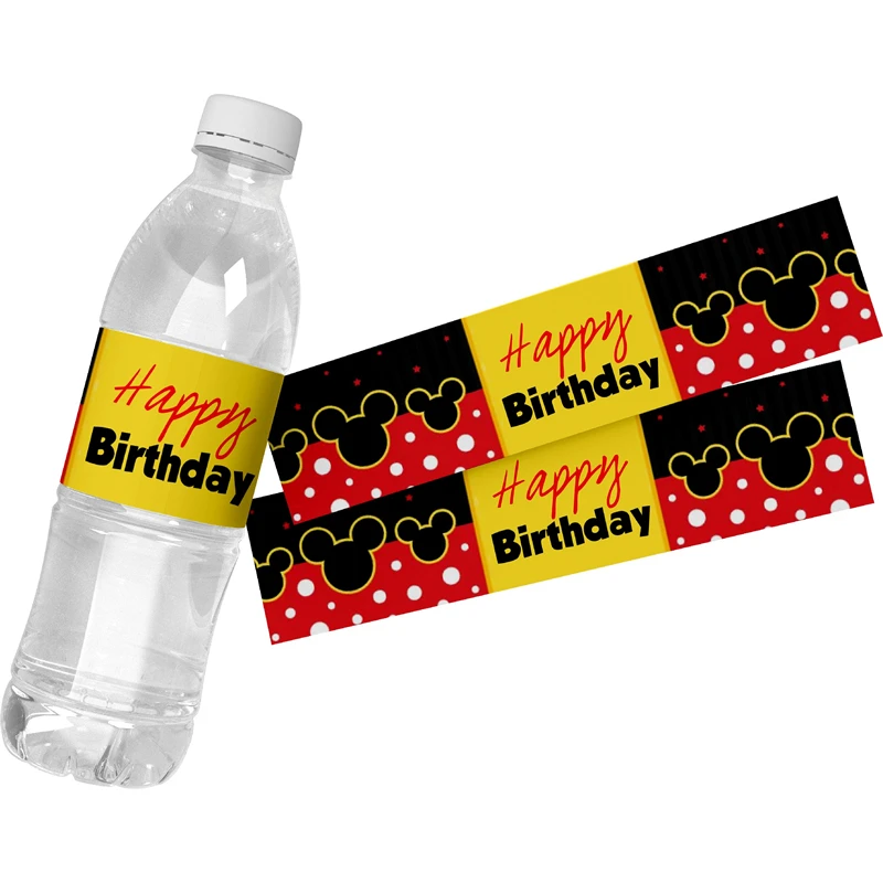 6pcs Mickey Mouse Theme Water Bottle Labels Stickers for Kids Party Baby Shower Personalized Birthay Party Wedding Event Favours