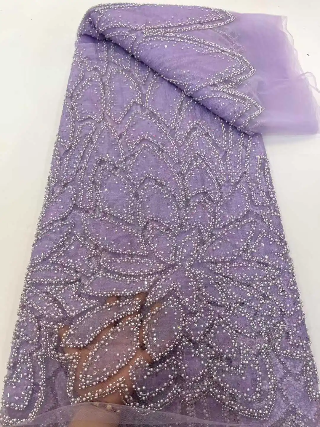 White African Mesh Sequins Lace Fabric 5Yards 2025 High Quality Nigerian French Beaded Lace Fabric for Wedding Dresses Sewing