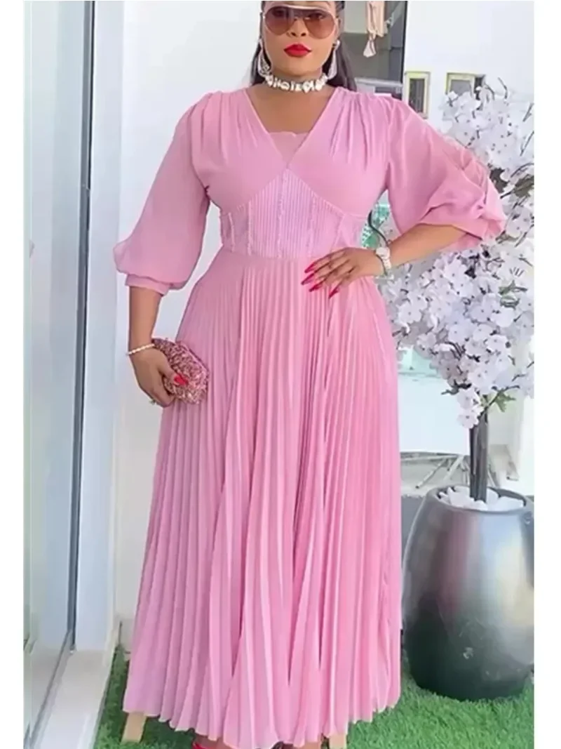 

Plus Size African Party Dresses for Women 2025 New Summer Fashion Chiffon Long Robe Elegant Outfits Kaftan Muslim Maxi Dress