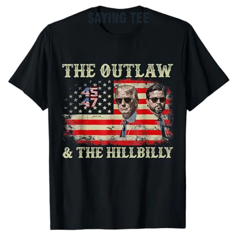 

Trump US Flag Outlaw Hillbilly J.D.Vance Donald Trump T-Shirt Men's Fashion Clothes Cotton Short Sleeve Blouses Funny Saying Tee