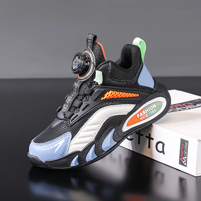 

New Kids Sports Shoes Girls Boys Breathable Casual Leather Shoes Rotating Buckle Sports Shoes Rubber Sole Spring Summer