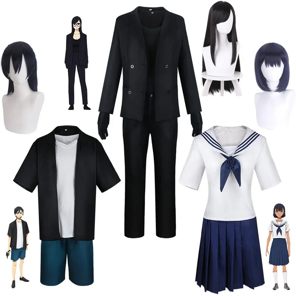 Anime Summer Time Rendering Ajiro Shinpei Kofune Mio Minakata Hizuru Cosplay Costume Halloween School Sailor Uniform Suit Wig