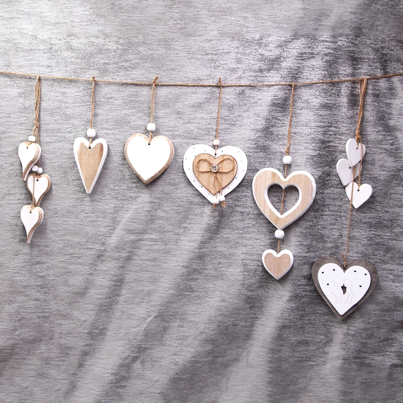 DIY Crafts Pendant Wooden Heart Desgin For Party Wedding Valentine\'s Day Hanging Ornament Nordic Vintage Creative Decoration