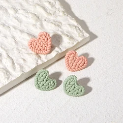 AENSOA Romantic Sweater Knit Love Heart Polymer Clay Stud Earrings for Women Handmade Braided Statement Earrings Party Jewelry