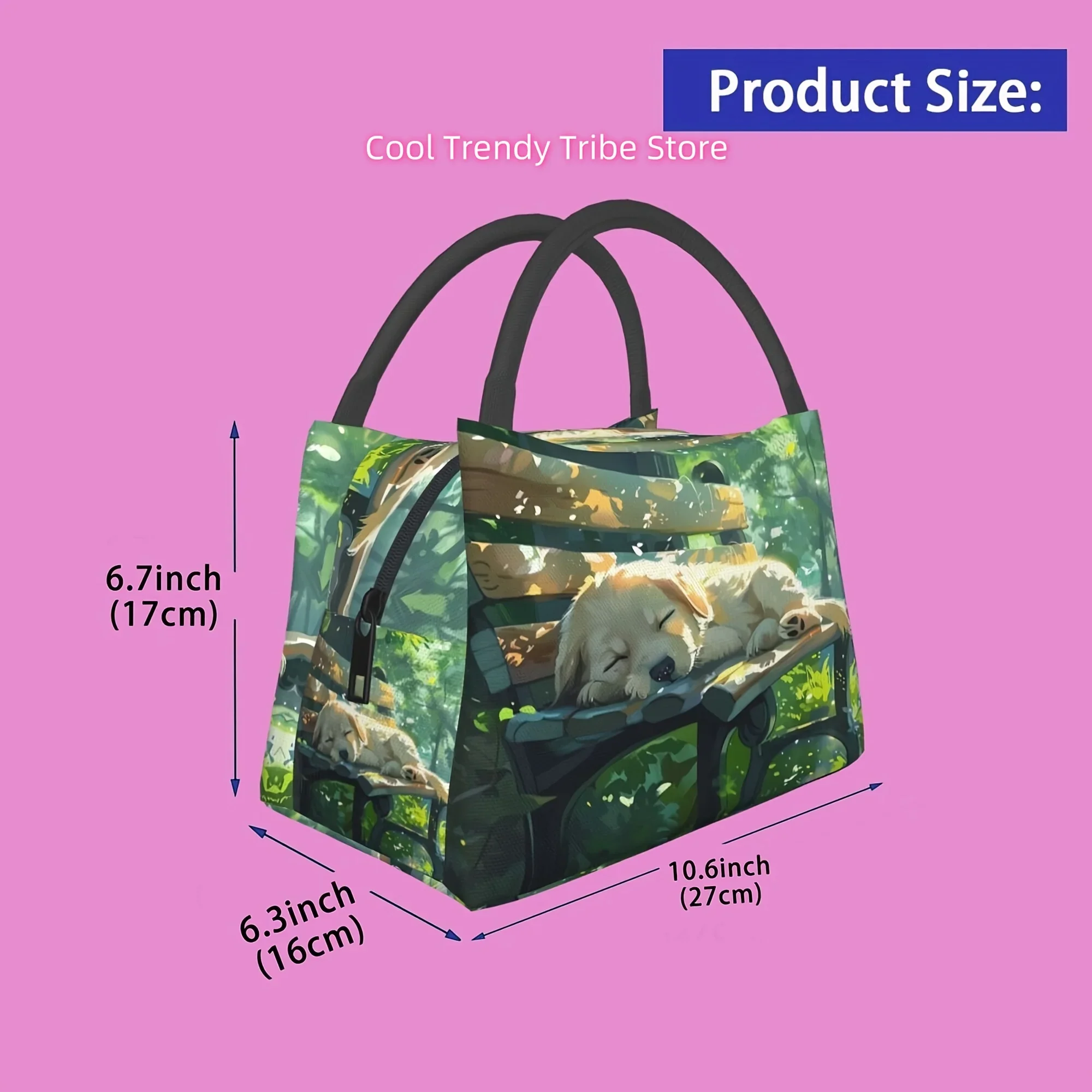 1pc Spring, Puppy Sleeping Pattern, Portable Reusable Cooler Bag, Cooler Bag, Insulated Lunch Bag for Camping Picnic Beach