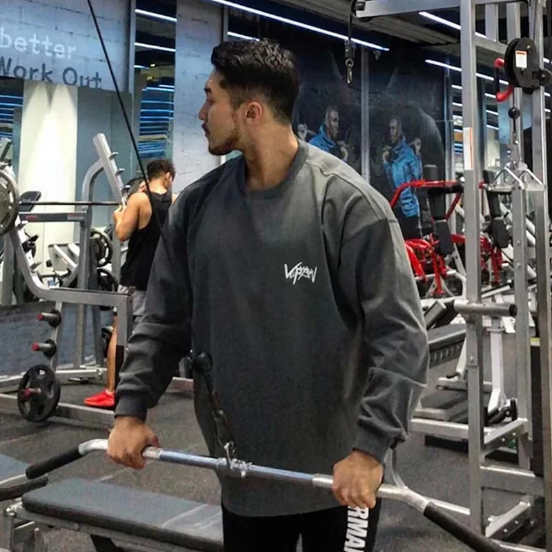 Men\'s Gym Fitness Casual Long Sleeve T-shirt Male O-Neck Bodybuilding Tees Running Sports Loose Sweatshirts Workout Clothing