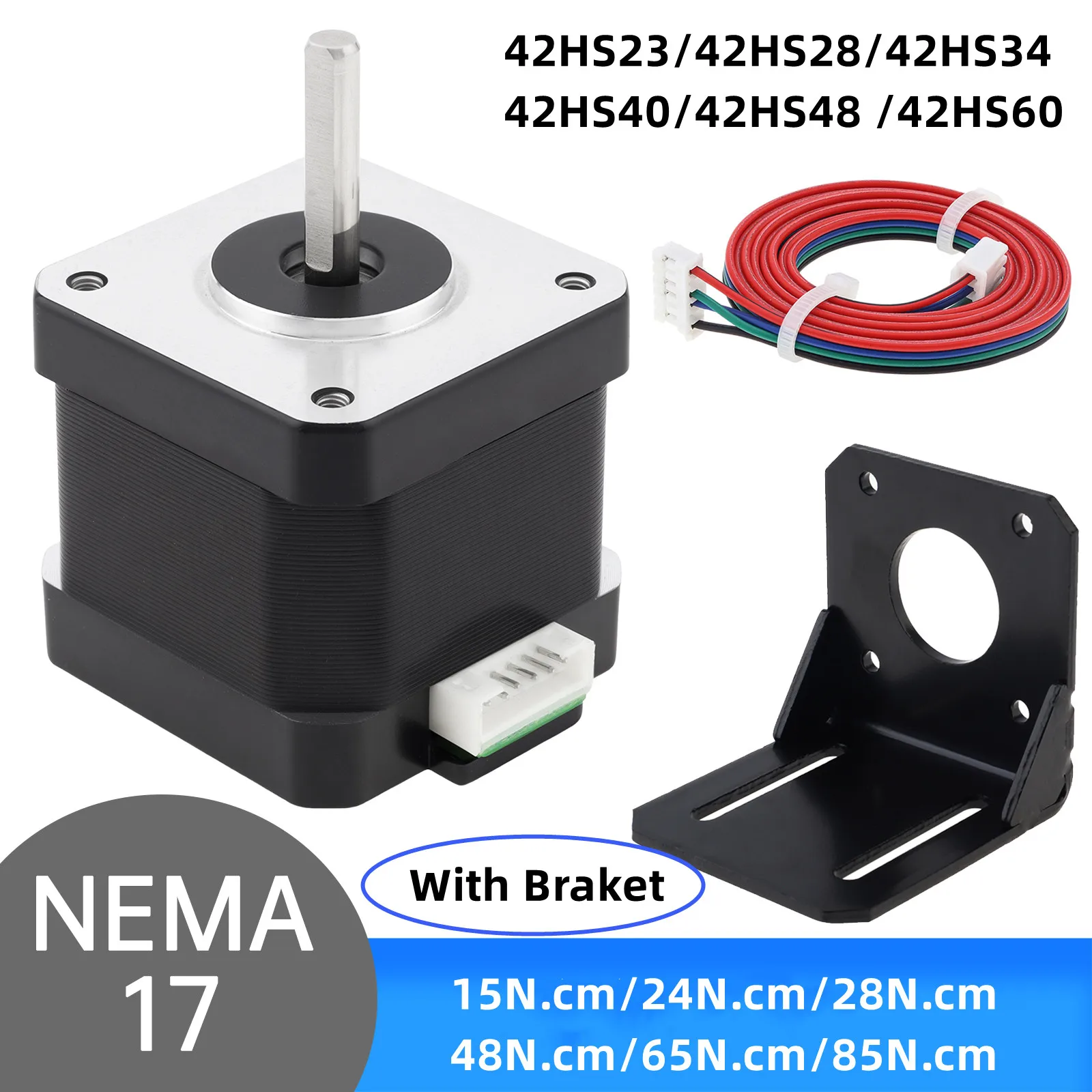 Nema 17 Stepper Motor with Bracket 0.8A/1.4A/1.5A 42 Motor Bipolar Stepper Motor for DIY CNC 3D Printer with Cable and Connector