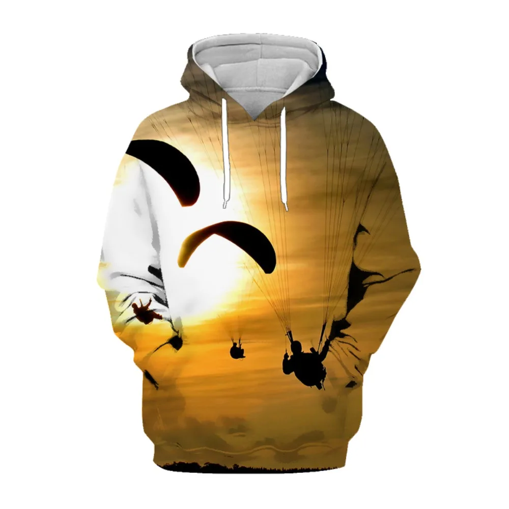 3D Parachute PrintExtreme Sport Men Women Hoodie Hip Hop Excitement Long Sleeve Sweatshirt Coat Paraglider Glider Men's Pullover