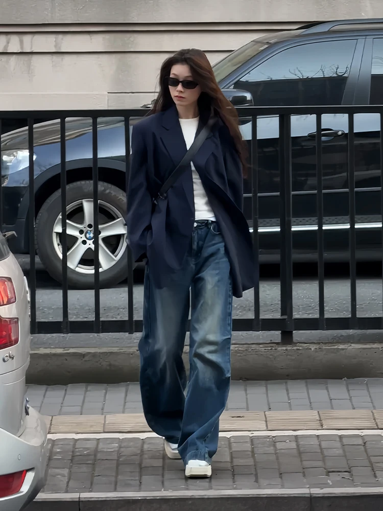 

Мужские джинсы Cleanfit Deep Blue прямого кроя, свободного покроя, в американском ретро-стиле, для повседневной носки, модные брендовые широкие брюки