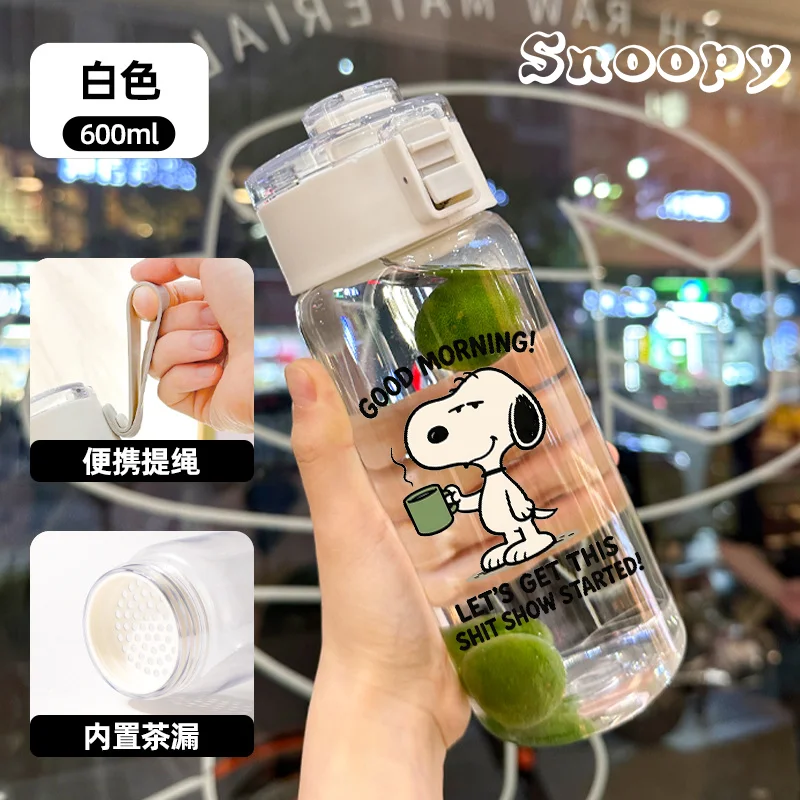 600ML Snoopys Water Cup Cartoon Anime Cute Men Women Plastic Kettle Sport Casual Fashion Portable Water Bottles Birthday Gift