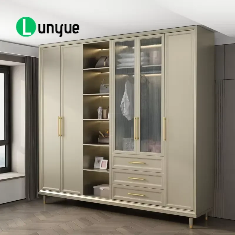 Modern Simple Large Wardrobe Light Luxury Solid Wood Integrated Locker Style Customizable Storage Furniture for Bedroom