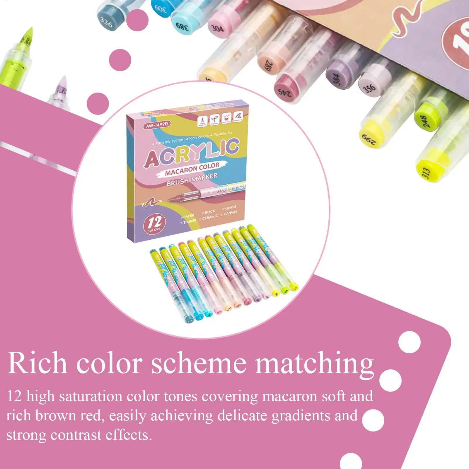 

Acrylic Paint Markers 12 Colors Quick-Drying Fine Tip Fabric Coloring Paint Pens For Adults Kids Fabric Glass Ceramic Wood
