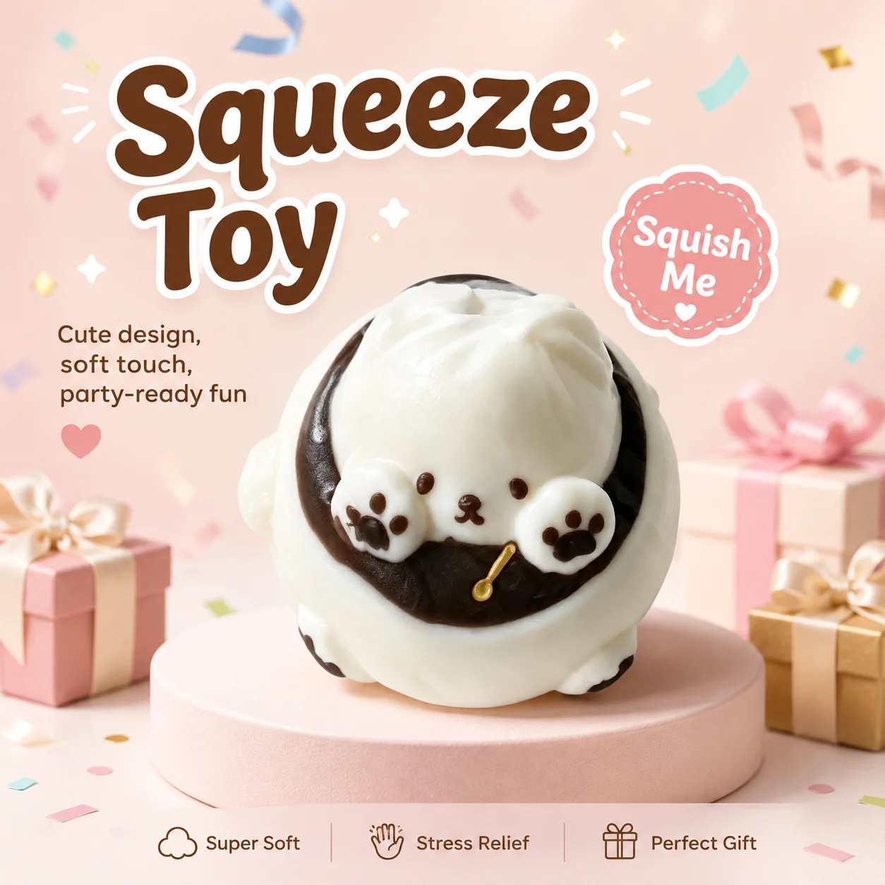 Food Grade Round White Panda Shaped Squishy Toy With Paw Details Slow Rebound Fidget Squeeze Toy Stress Relief Cute Animal toy