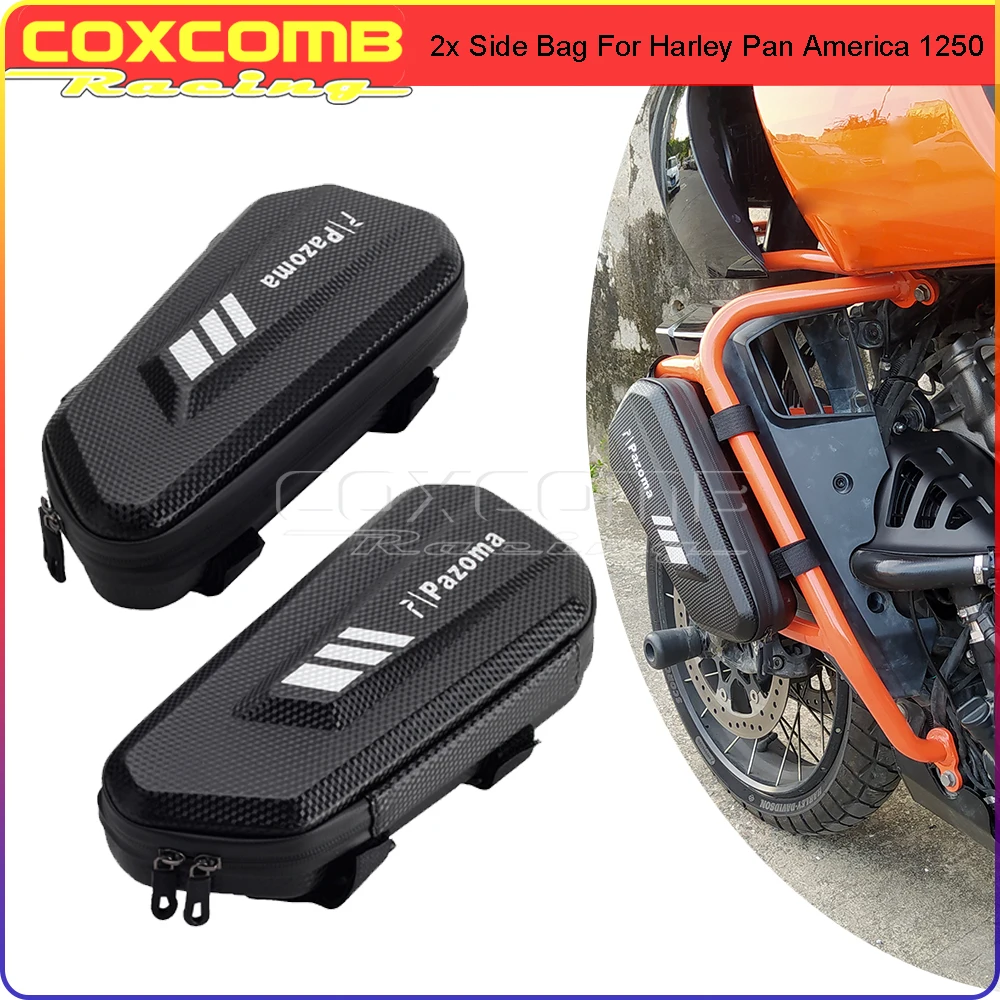 

Highway Crash Bar Bumper Frame Hanging Hard Shell Side Toll Box Black Repair Bag Waterproof Storage Case For Harley Pan American