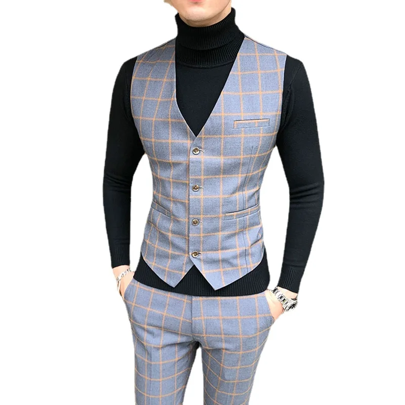 Size S-5XL Boutique Fashion Men\'s Formal Business Plaid Suit Vest Groom Wedding Party Performance Social Male Casual Waist Coat