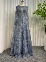 Muslim Arabic Designer Luxury Nude Beaded Evening Dresses Gowns Long Sleeve Crystal For Women Wedding Party 2024