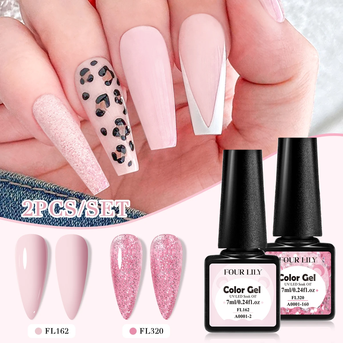 2pcs Gel Nail Polish Kits Pink Red Green Glitter Long-Lasting Nail Art Gel Set for Nail Salon DIY Manicure Soak Off UV Vernis