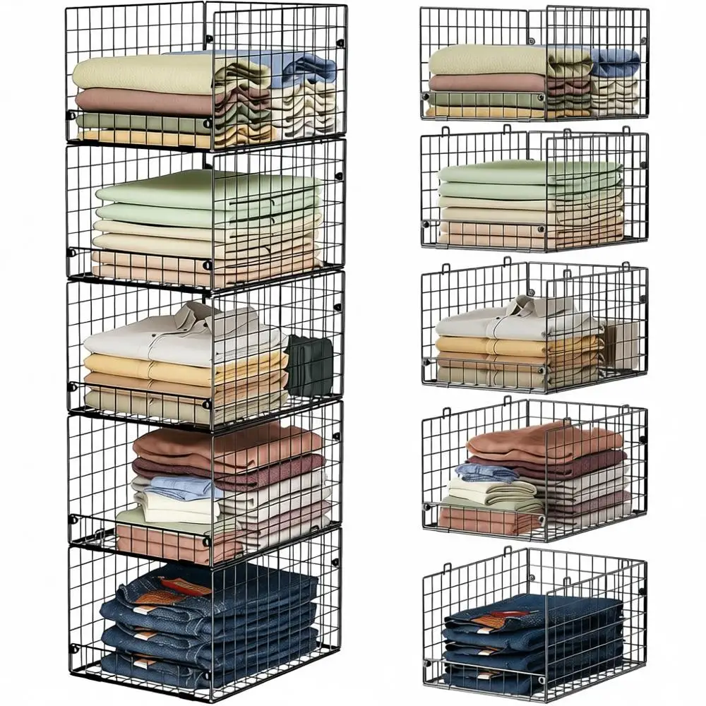 

5-уровневые складные органайзеры для шкафа с контейнерами для хранения, экономящее пространство решение для дома, черные