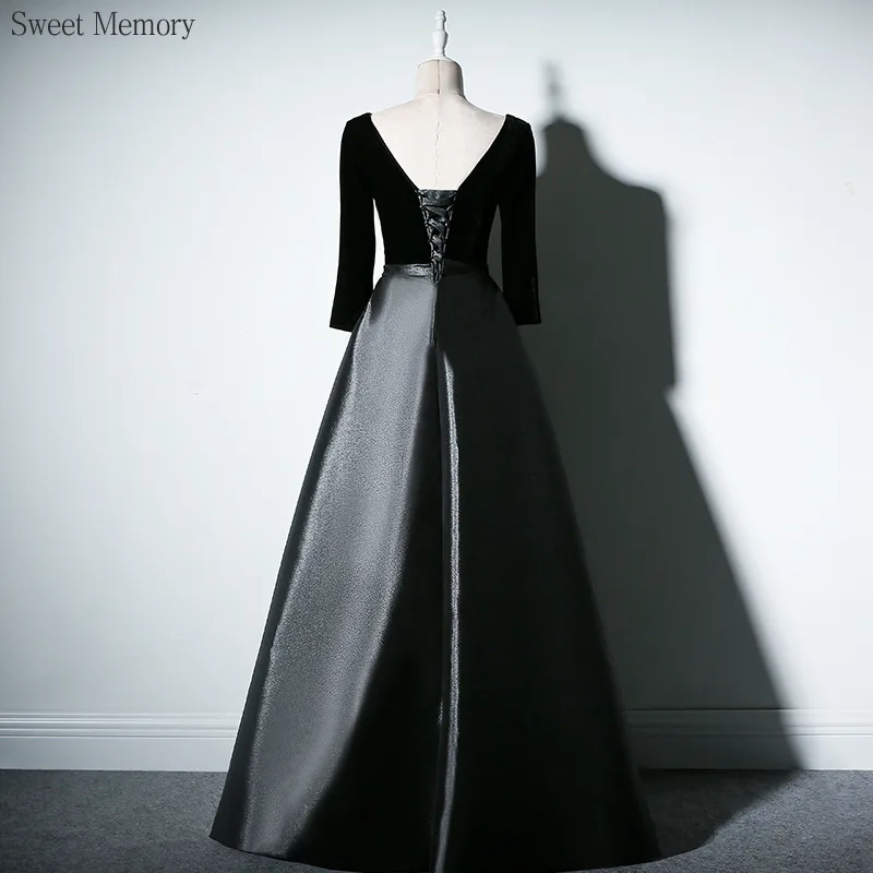 N1153 フロア丈ブラックイブニングドレス スウィートメモリーファッション 宴会合唱団ロングプロムドレス 女性用ウェディングパーティードレス