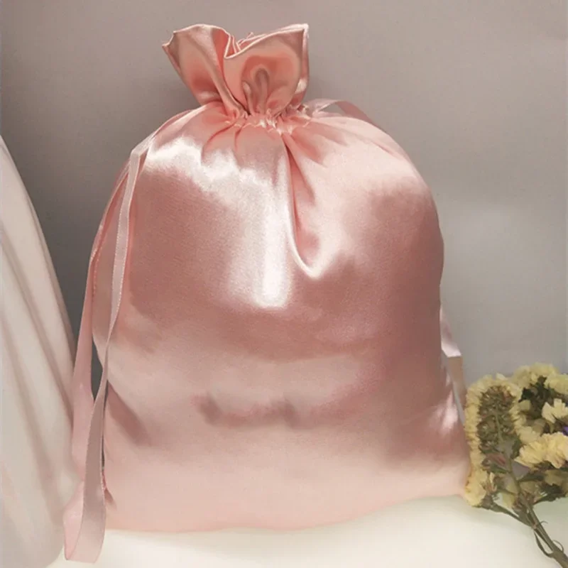 Drawstring Bag Jewelry Pouch Satin Gift Bag Wood Ear Pocket Hair Extensions Packaging Bags Manufacturer Customized Bags 50P