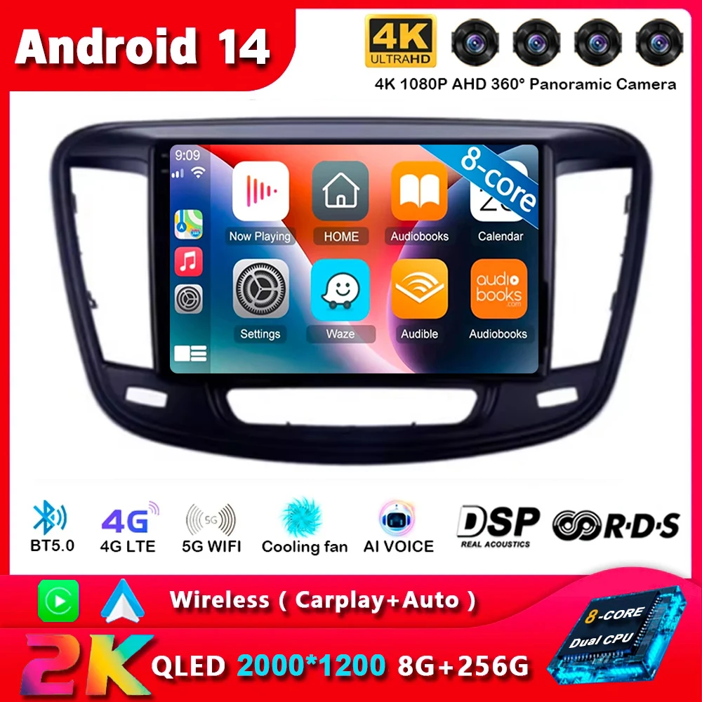 Android 14 Carplay Auto WIFI+4G For Chrysler 200 200C 200S 2013-2019 Car Radio GPS Stereo Multimedia Video Player 2din Head Unit