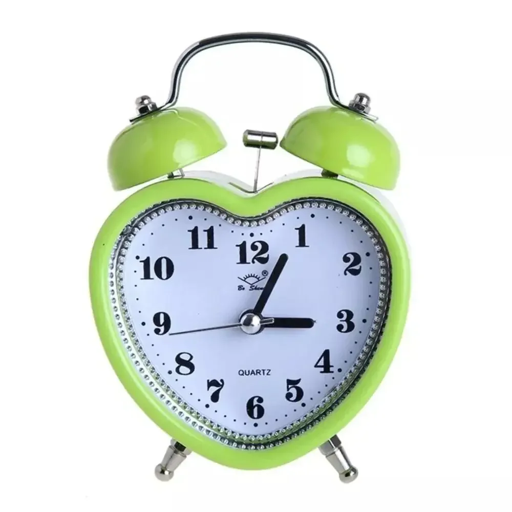 Heart Shape Alarm Clock Night Light Creative Snooze Wake  Clocks Metal Girls  Ticking Time Clocks