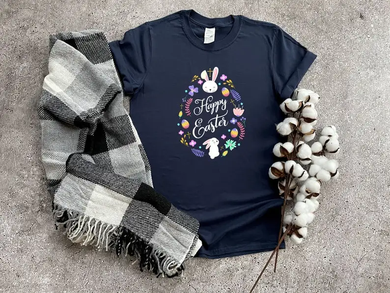 Happy Easter Shirt  Christian Shirt Fashsion Letter Cotton Female Clothing O Neck Short Sleeve Tees Streetwear y2k Drop shipping