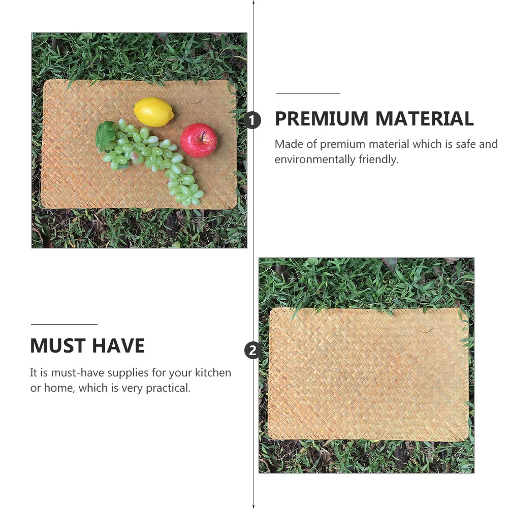 

2Pcs Grass Woven Placemat Rustic Kitchen Table Mat Heat Insulation Cup Pad Picnic Outdoor Household Coaster Decorative Mat