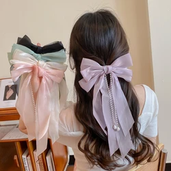 1Pcs Fashion Ribbon Bow Pearl Tassel Hair Clips Barrettes For Women Girls Party Ponytail Hair Accessories