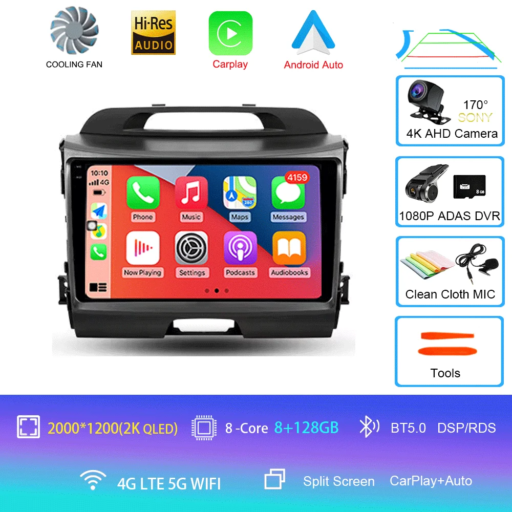 Android 16 Autoradio Draadloze CarPlay Auto voor KIA Sportage 3 2010-2015 2016 4G + WIFI Multimedia Video Player GPS 2din Autoradio