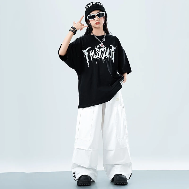 Kinder Street Dance Outfit Hip Hop Lose Hose Schwarz Weiß Oversize T-Shirt Teen Jungen Mode Jazz Urban Dance Kostüm 3407