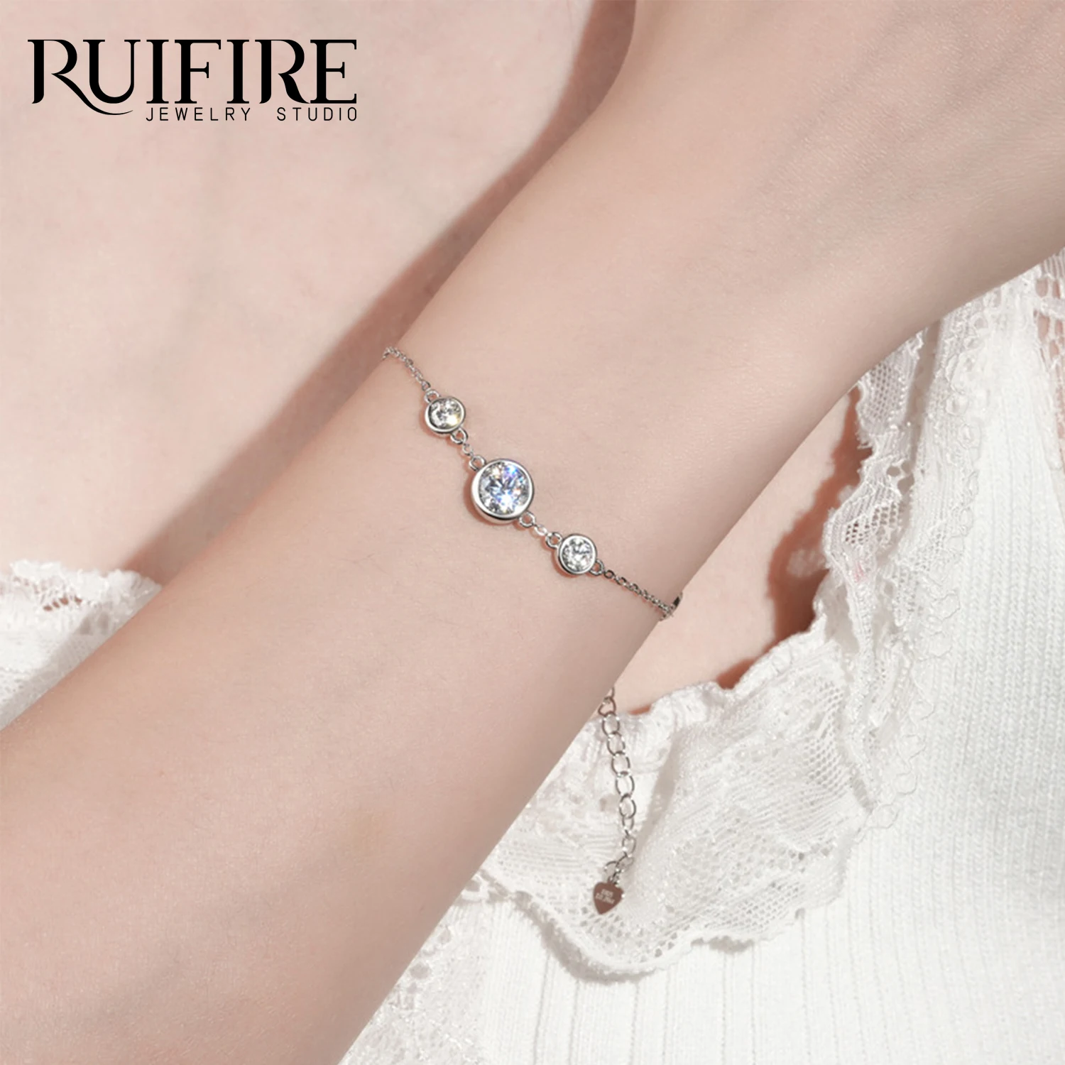 RUIFIRE 14K مطلية بالذهب 925 فضة مويسانيتي سوار متعدد قطع مستديرة سلسلة سوار قابل للتعديل مجوهرات الحفلات هدية GRA