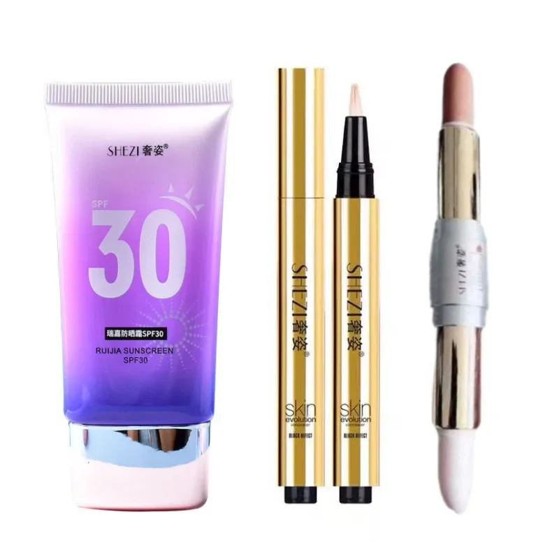 Shezi bon prix visage corps crème solaire blanchissant SPF30 correcteur mettre en évidence Base maquillage ensemble crème solaire Kit cosmétiques